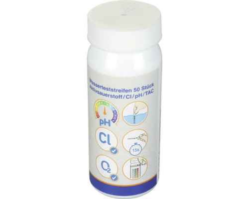 Boîte de bandelettes de test d'eau avec 50 pièces pour mesurer l'oxygène actif, le chlore, la valeur du pH et le TAC