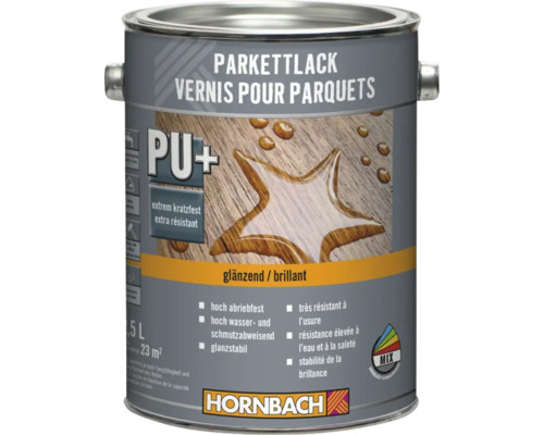 Parkettlack in einer Dose mit einer Füllmenge von 5 Litern