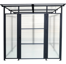 Überdachte Raucherkabine mit Stahlrahmen und transparenten Wänden