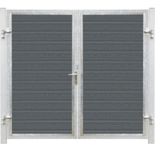 Portail double métallique avec remplissage aspect bois