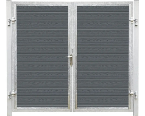 Portail double métallique avec remplissage aspect bois
