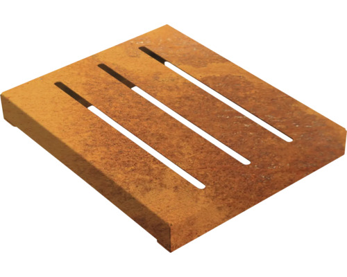 Sitzauflage Palatino POINT Corten-Stahl 50 x 40 x 9 cm rost Quadratische Trittplatte aus Metall mit Schlitzen