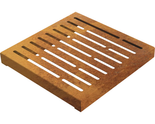 Sitzauflage Palatino POINT Corten-Stahl 50 x 50 x 9 cm rostfarben Quadratischer Gullydeckel aus Metall mit Schlitzmuster