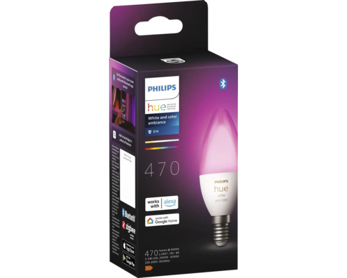 Lampe Philips Hue White and Color Ambiance E14 dans son emballage