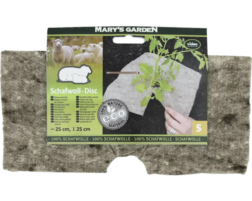 Mary's Garden Schafwoll-Disc, un paillis en laine de mouton de dimension 25 centimètres sur 25 centimètres