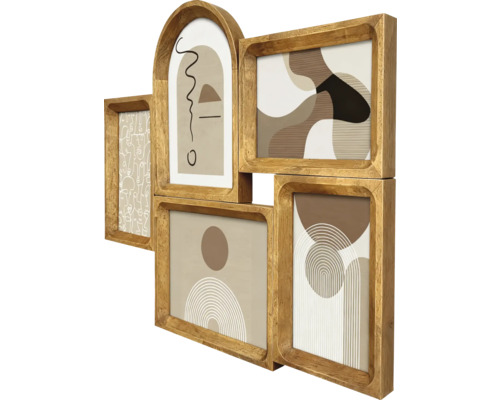 Mehrteiliger Bilderrahmen aus Holz mit abstrakten Motiven