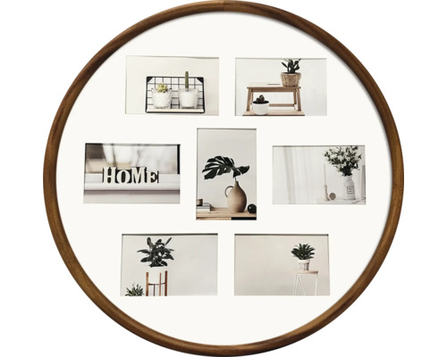 Cadre photo Collage acajou rond Ø 53 cm 7 photos 10x15 cm Cadre photo rond avec plusieurs images