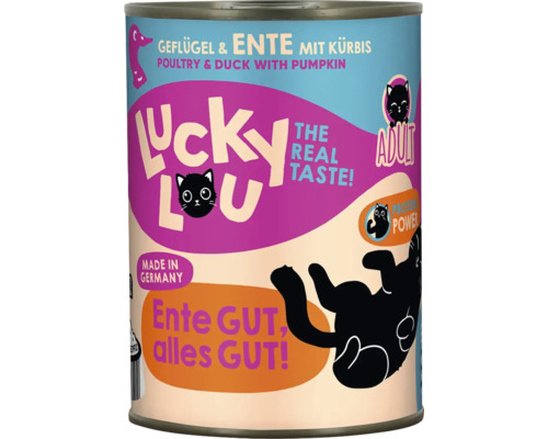 Lucky Lou nourriture pour chat à la volaille, au canard et à la citrouille, boîte
