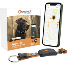 Weenect Traceur GPS pour chiens avec emballage, vue smartphone et collier