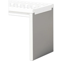 Vue détaillée d'une étagère blanche avec un panneau latéral gris