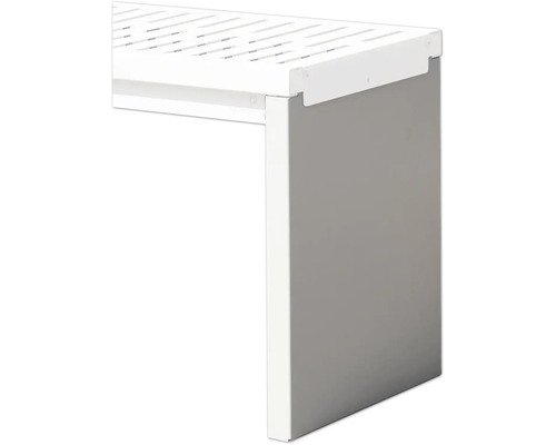 Vue détaillée d'une étagère blanche avec un panneau latéral gris