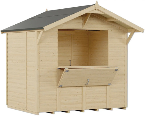 Stand de vente en bois avec comptoir ouvert