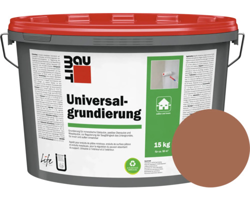 Seau de construction avec apprêt universel, convient pour l'intérieur et l'extérieur, 15 kilogrammes pour environ 50 mètres carrés, emballage recyclé à 70 pour cent