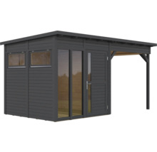 Abri de jardin en bois avec fenêtres, porte et annexe