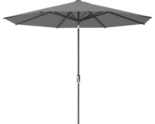Grauer Sonnenschirm mit Kurbel zum Öffnen