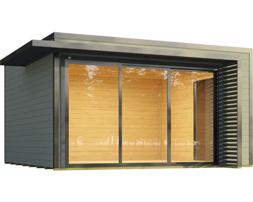 Abri de jardin avec porte coulissante et revêtement en bois