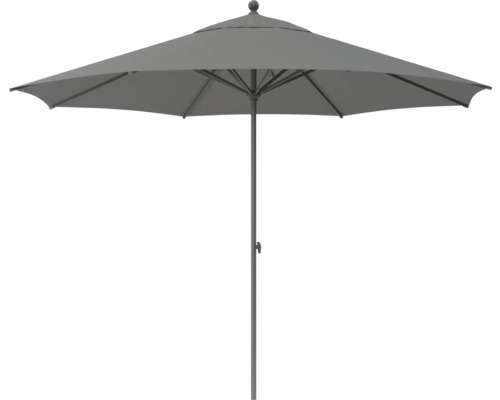 Grauer Sonnenschirm mit Ständer für den Garten
