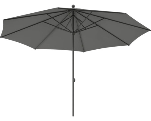 Grauer Sonnenschirm mit Schirmständer für den Garten
