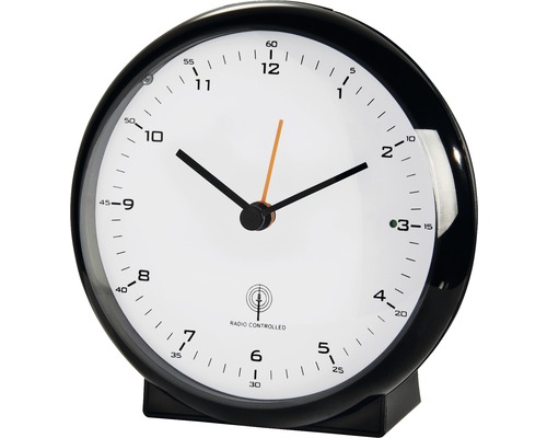 Réveil radio analogique Elegance Pro avec affichage des minutes silencieux noir 10,5x10,5 cm Radio-réveil analogique avec boîtier noir et cadran blanc