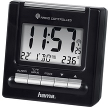 Schwarzer Funkwecker mit Digitalanzeige der Marke Hama