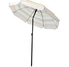 Parasol rayé avec support noir pour l'extérieur