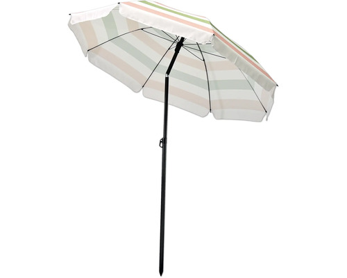 Parasol rayé avec support noir pour l'extérieur