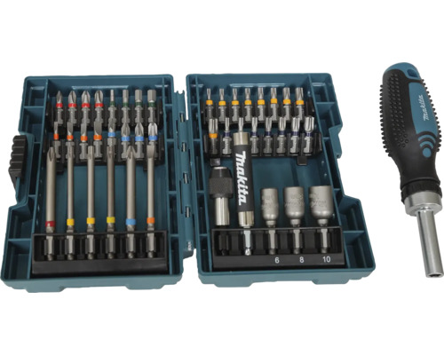 Jeu d'embouts de tournevis avec logo Makita dans un coffret ouvert avec tournevis