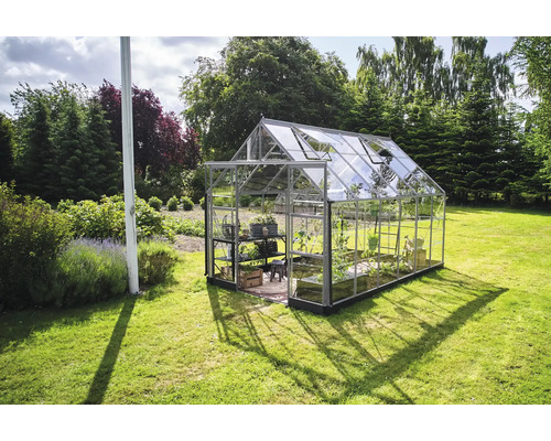 Serre de jardin avec étagères pour plantes