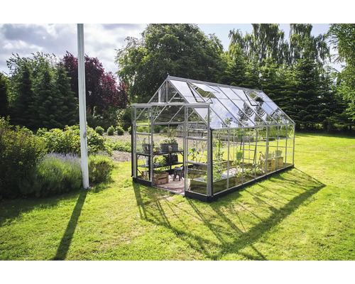 Serre avec des plantes dans le jardin