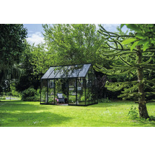 Serre en verre et métal dans le jardin