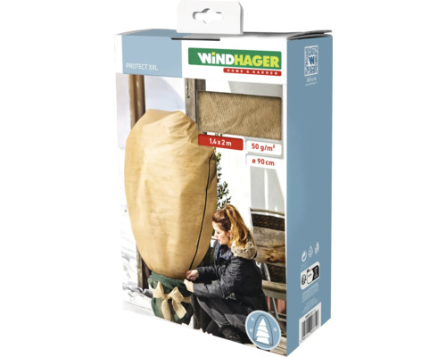 Voile d'hivernage intissé Windhager Protect taille XXL 1.4x2 m beige Emballage de protection des plantes Windhager Protect XXL mesurant 1,4 x 2 mètres et d'un diamètre de 90 centimètres