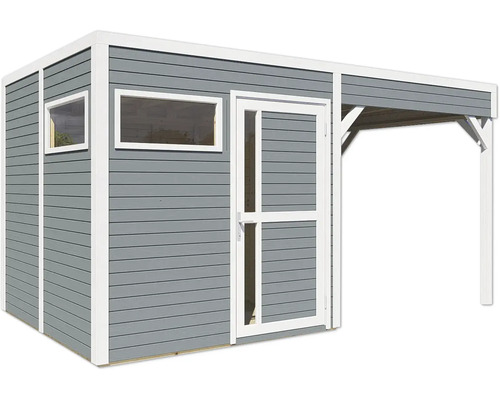 Abri de jardin avec porte, fenêtres et auvent