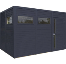 Abri de jardin en bois avec fenêtres et porte