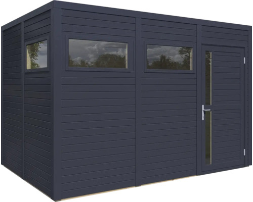 Abri de jardin en bois avec fenêtres et porte