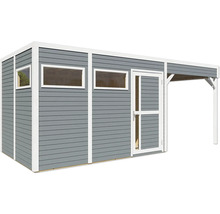 Abri de jardin en bois avec fenêtres et auvent