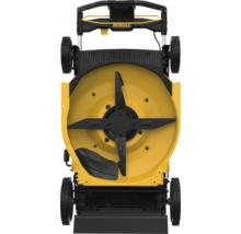 Unterseite eines Rasenmähers der Marke DeWalt