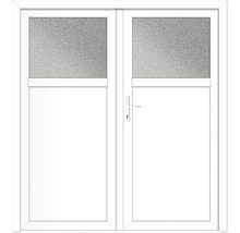 Doppelflügeltür mit Ornamentglas oben und Griff