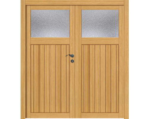 Doppelflügeltür aus Holz mit Glaseinsätzen