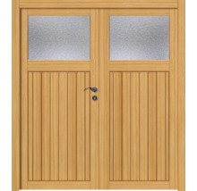 Holztür mit Glaseinsatz und Beschlägen