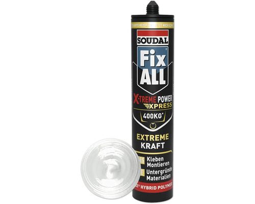 Soudal Fix All X-treme Express blanc 410 g Cartouche de colle Soudal Fix All avec X-treme Power Express 400 kilogrammes