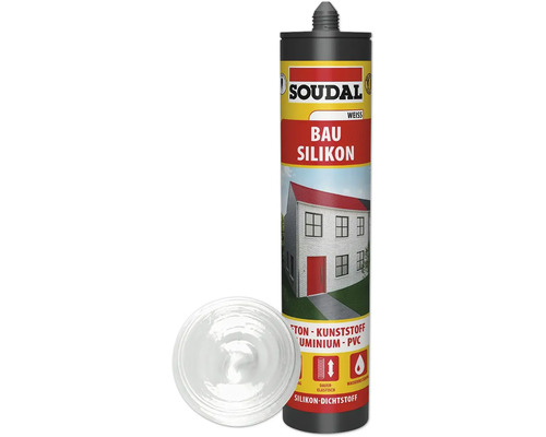 Cartouche de silicone de construction Soudal, adaptée à la maçonnerie, au plastique, à l'aluminium et au PVC
