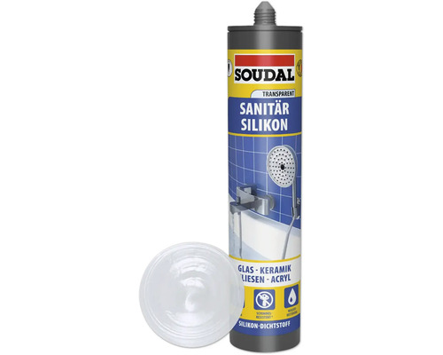 Mastic silicone sanitaire transparent Soudal pour verre, céramique, carrelage et acrylique