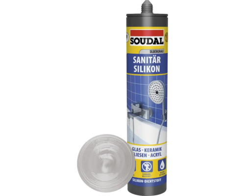 Cartouche de silicone sanitaire de la marque Soudal en gris argenté