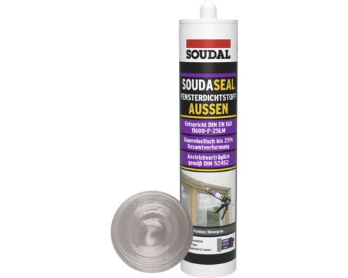 Soudal Soudaseal Mastic pour fenêtres extérieur gris béton avec couvercle ouvert