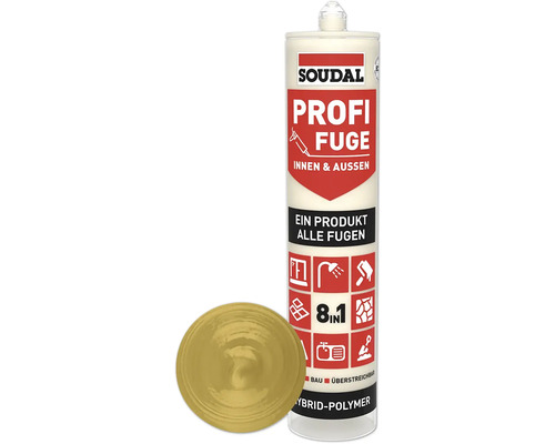 Matériau d'étanchéité et joint Soudal Profi Fuge 8en1 beige 280 ml Cartouche de mastic Soudal Profi Fuge avec couvercle doré