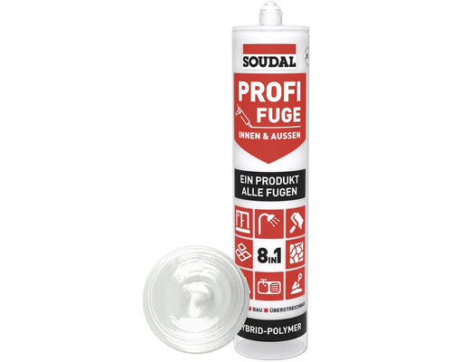 Matériau d'étanchéité et joint Soudal Profi Fuge 8en1 blanc 280 ml Cartouche de mastic Soudal Profi Fuge pour l'intérieur et l'extérieur