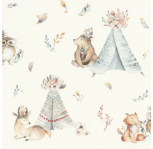 Papier peint avec ours, renards, hiboux, cerfs et tipis