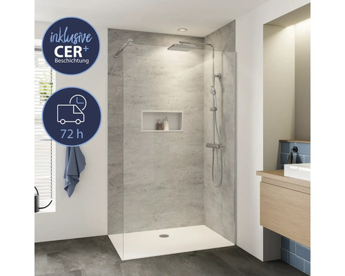 Douche à l'italienne BREUER Panorama Q72 140 cm couleur du profilé chrome décor de vitre verre transparent avec verre antitache Douche à l'italienne avec receveur de douche et revêtement CER+ inclus, délai de livraison 72 heures