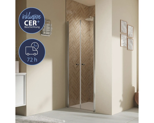 Salle de bain élégante avec cabine de douche, revêtement CER+ inclus et délai de livraison de 72 heures.