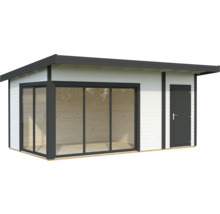 Modernes Gartenhaus mit Schiebetür und Seitentür